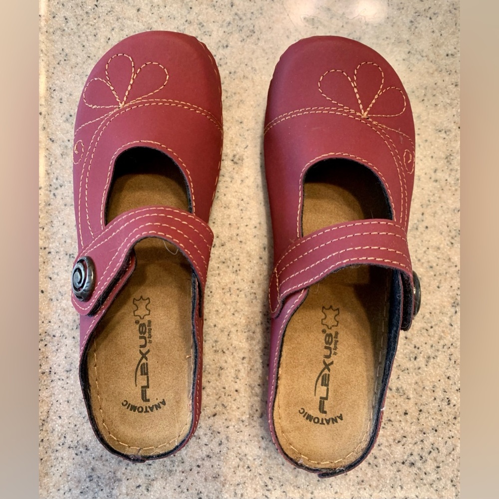 Spring Step Red Mules with Embroidered Design